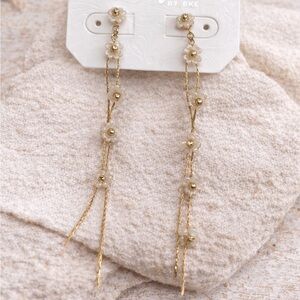 Gold Floral Drop Earrings - Cream Accents